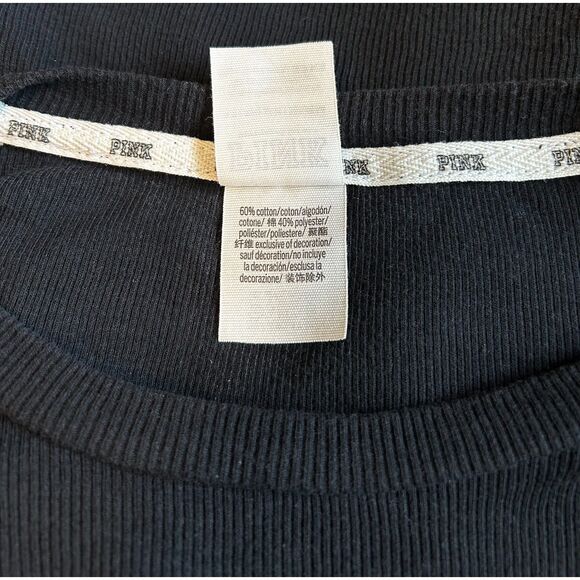 PINK Victoria's Secret Black Ribbed Cropped T-shirt size XS E99 - Picture 8 of 8